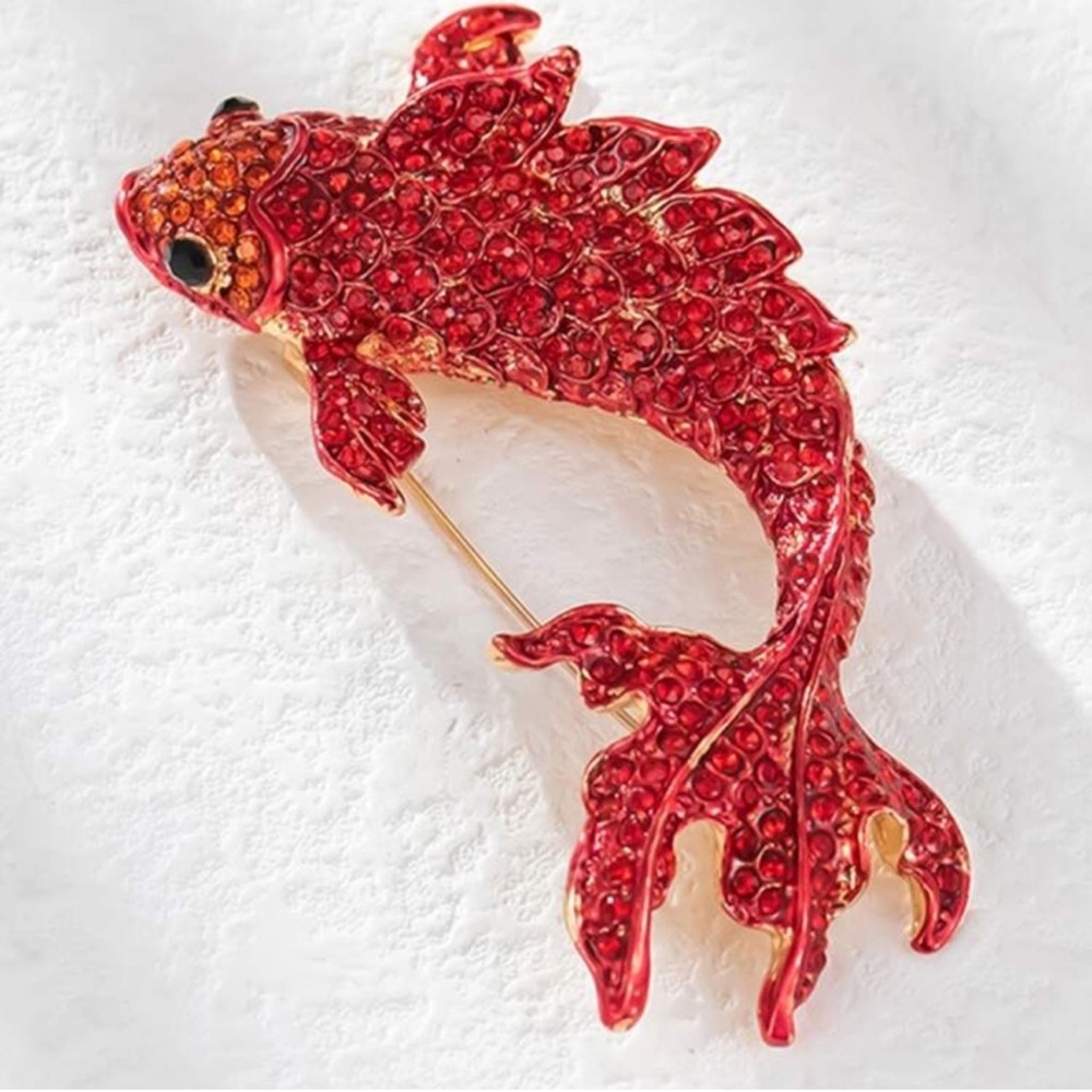 Betsey Johnson Red Crystal Carp Fish Brooch